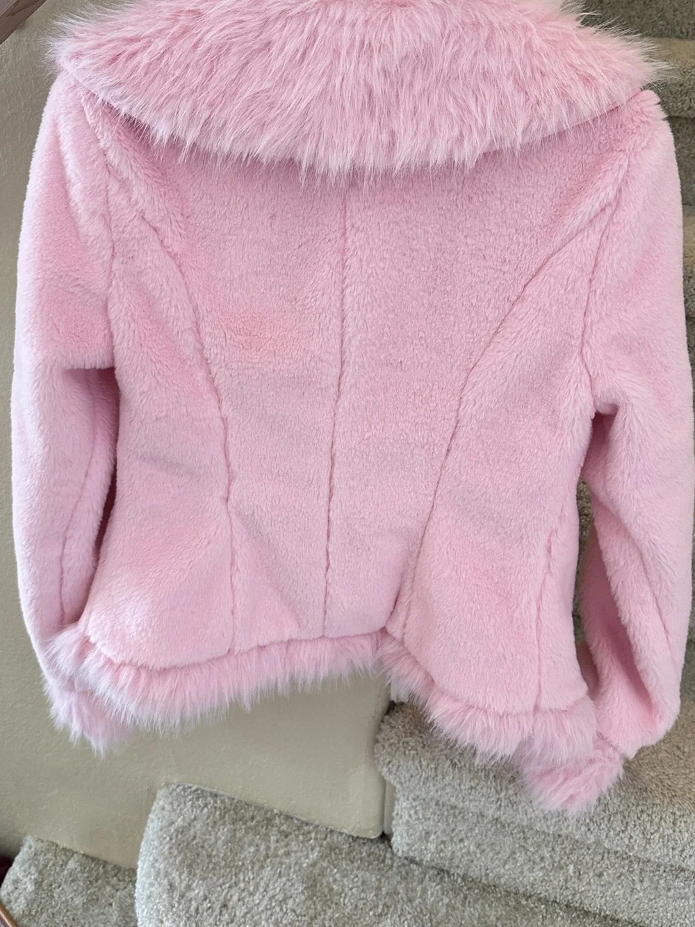 Chic, Vintage and Classic Pink Faux Fur Trim Coat